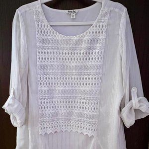 Krazy Kat White Multi Layered Lace and Linen Large Blouse